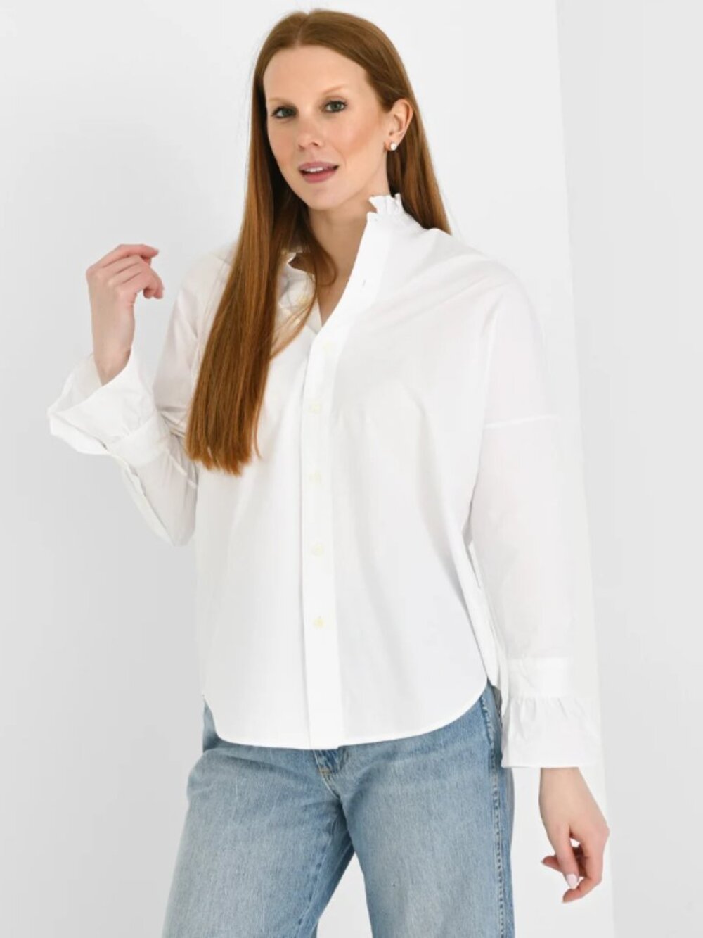 Alex Mill Easy Ruffle Shirt Women's XS White Cotton Poplin Blouse Preppy Chic